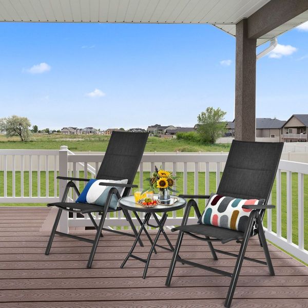 Folding Patio Side Table with Tempered Glass Tabletop