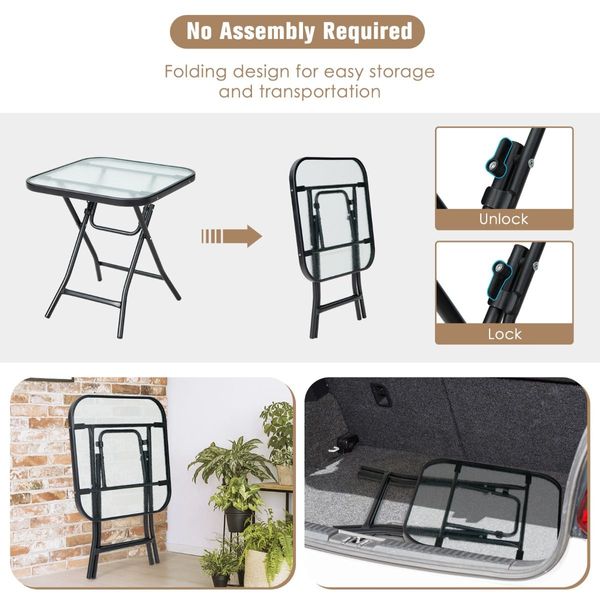 Folding Coffee Table with Tempered Glass Tabletop