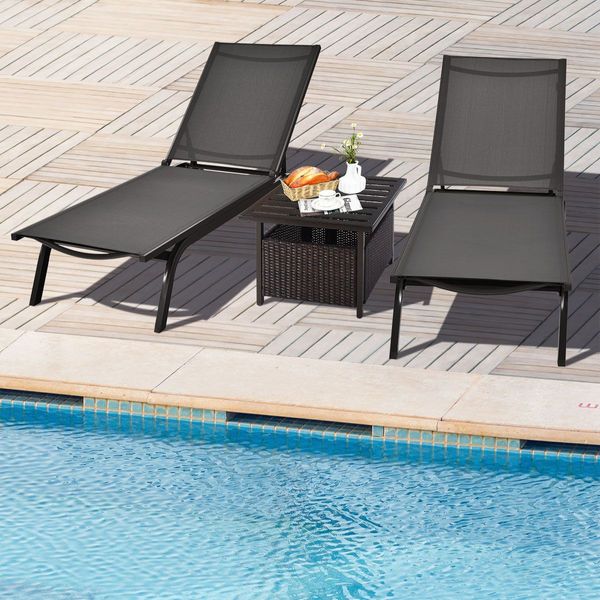 Rattan Coffee Table with Umbrella Hole & Metal Tabletop for Outdoor