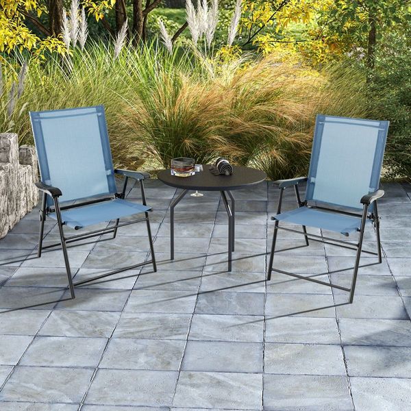 2-Piece Patio Folding Chairs with Weather-resistant Fabric for Garden