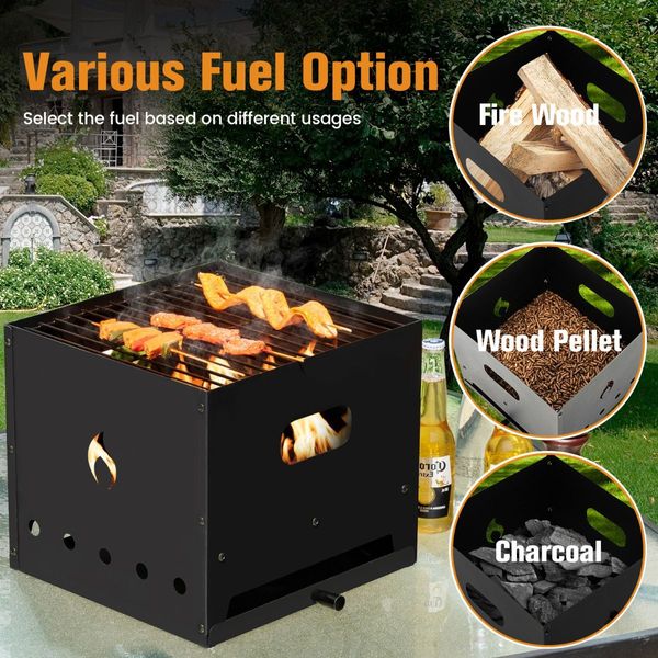 4-in-1 Multipurpose Outdoor Pizza Oven with 2-Layer Detachable Grill Oven & Fire Pit