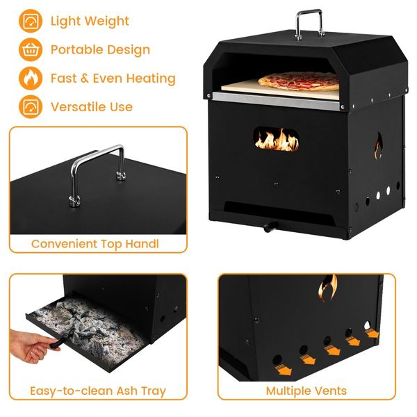 4-in-1 Multipurpose Outdoor Pizza Oven with 2-Layer Detachable Grill Oven & Fire Pit