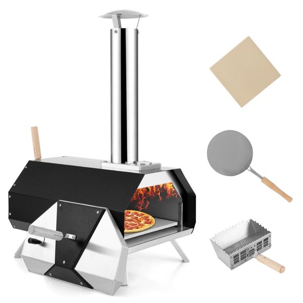 12 Inch Outdoor Wood Fired Pizza Oven with Foldable Legs & Thermometer