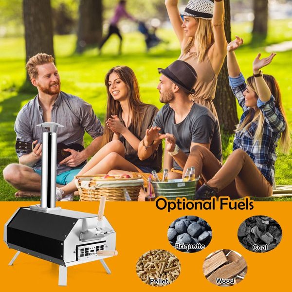 12 Inch Outdoor Wood Fired Pizza Oven with Foldable Legs & Thermometer