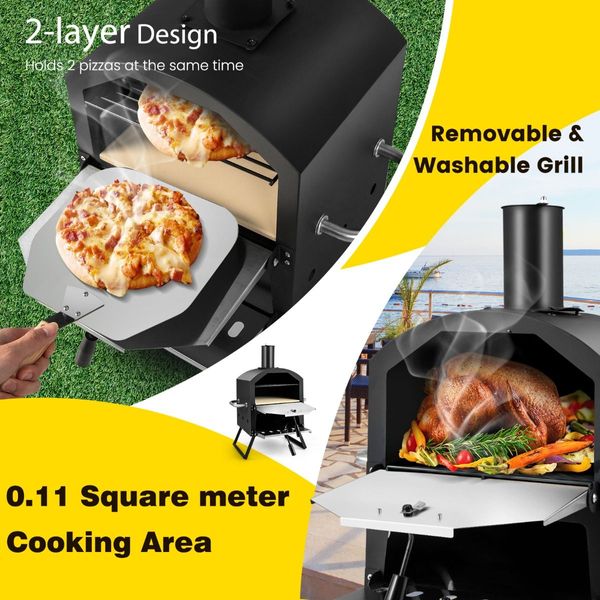 Outdoor Wood Fired Pizza Maker with Anti-scalding Handles and Waterproof Cover for Picnic/Party