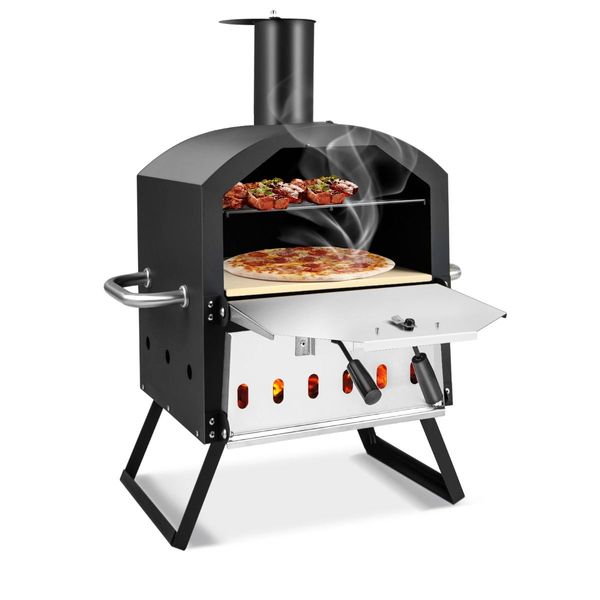 Outdoor Wood Fired Pizza Maker with Anti-scalding Handles and Waterproof Cover for Picnic/Party