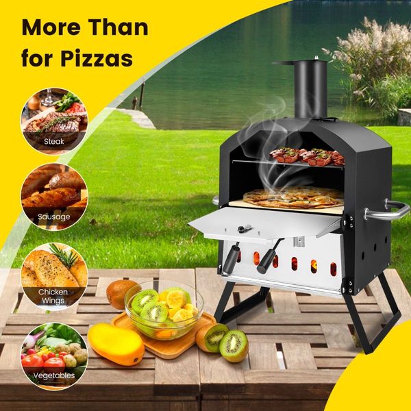 Outdoor Wood Fired Pizza Maker with Anti-scalding Handles and Waterproof Cover for Picnic/Party