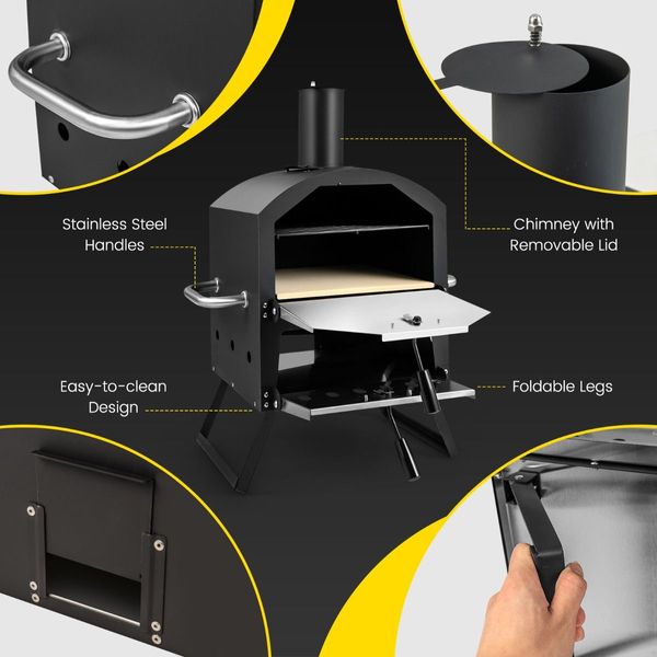 Outdoor Wood Fired Pizza Maker with Anti-scalding Handles and Waterproof Cover for Picnic/Party