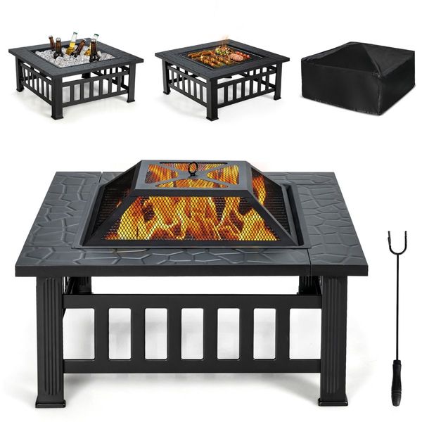 3 in 1 Fire Pit with Spark Screen Cover