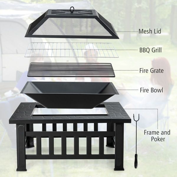 3 in 1 Fire Pit with Spark Screen Cover