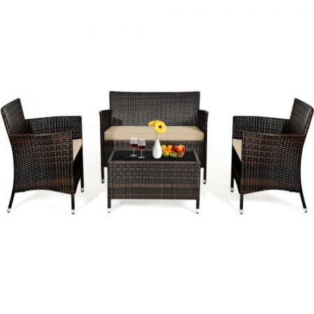 4 Pieces Outdoor Patio Furniture Set with Cushions for Garden & Backyard