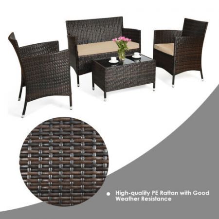 4 Pieces Outdoor Patio Furniture Set with Cushions for Garden & Backyard