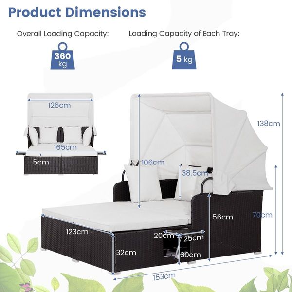 Outdoor Rattan Daybed with Retractable Canopy for Patio/Yard