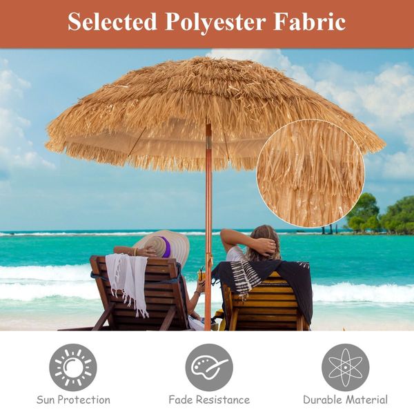 2m Thatch Umbrella Tilting Outdoor Beach Patio Sun Shelter Parasol