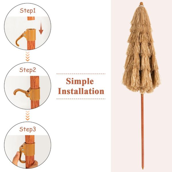 2m Thatch Umbrella Tilting Outdoor Beach Patio Sun Shelter Parasol