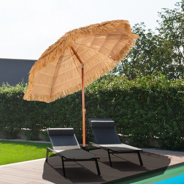 2m Thatch Umbrella Tilting Outdoor Beach Patio Sun Shelter Parasol