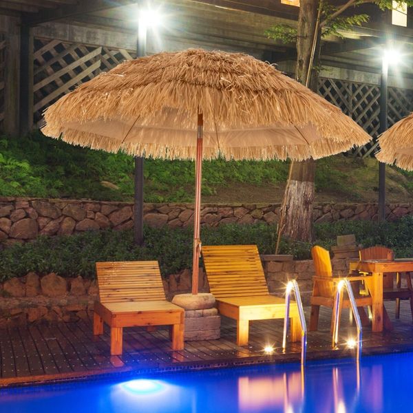 2m Thatch Umbrella Tilting Outdoor Beach Patio Sun Shelter Parasol