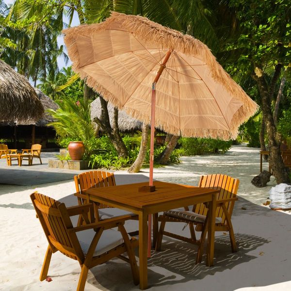 2m Thatch Umbrella Tilting Outdoor Beach Patio Sun Shelter Parasol