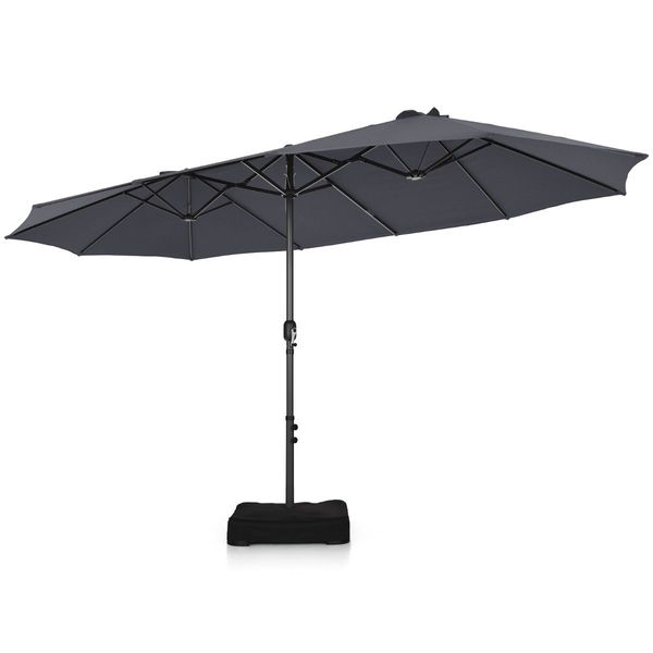 Double-Sided Patio Umbrella with Hand-Crank System and Enhanced Base for Residential and Commercial Use