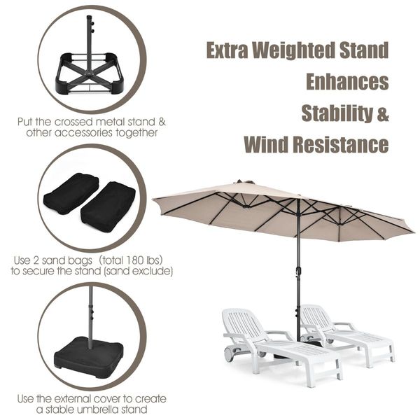 Double-Sided Patio Umbrella with Hand-Crank System and Enhanced Base for Residential and Commercial Use