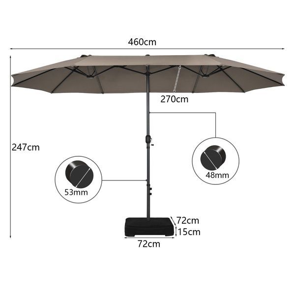 Double-Sided Patio Umbrella with Hand-Crank System and Enhanced Base for Residential and Commercial Use