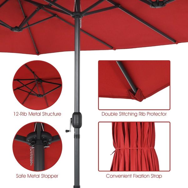 Double-Sided Patio Umbrella with Hand-Crank System and Enhanced Base for Residential and Commercial Use