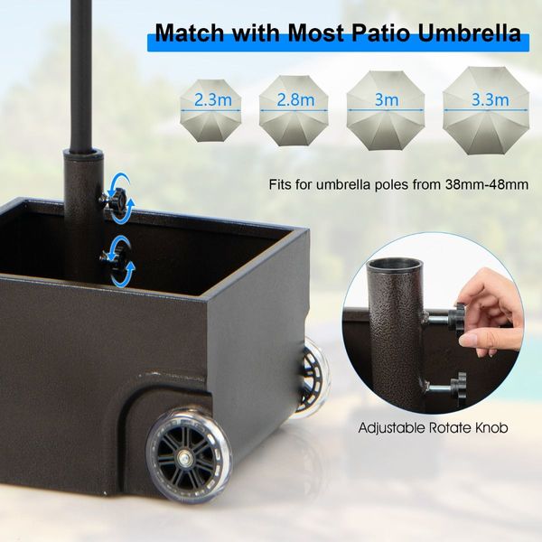 Heavy-Duty Steel Patio Market Umbrella Stand with 2 Wheels for Patio