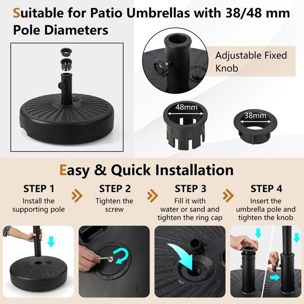 50 cm Fillable Round Umbrella Base Stand with 18 L Weight Capacity