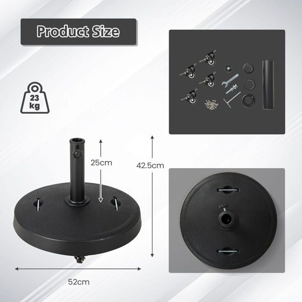 52CM Round Table Market Umbrella Stand with Wheels