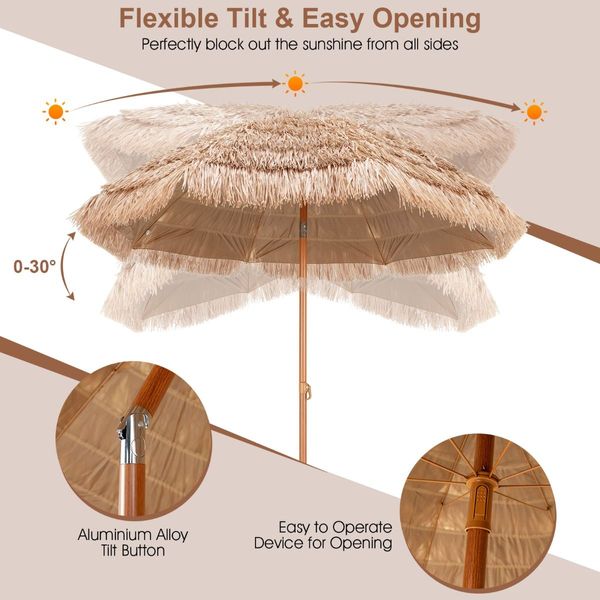 2.2M Hawaiian Portable Hula Umbrella for Beach, Pool