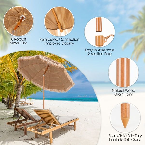 2.2M Hawaiian Portable Hula Umbrella for Beach, Pool