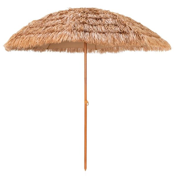 8 FT Thatched Tiki Umbrella with 8 Metal Ribs & 7-Tier Straw Top