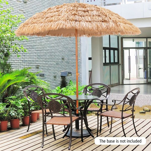 8 FT Thatched Tiki Umbrella with 8 Metal Ribs & 7-Tier Straw Top