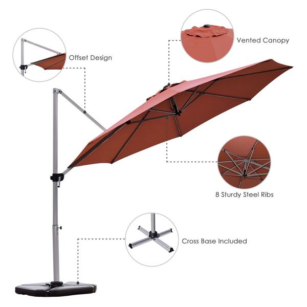 Round Cantilever Umbrella with Heavy-Duty Aluminum Pole for Garden