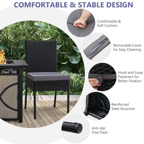 2-Piece Outdoor PE Wicker Dining Chair Set with Soft Cushions