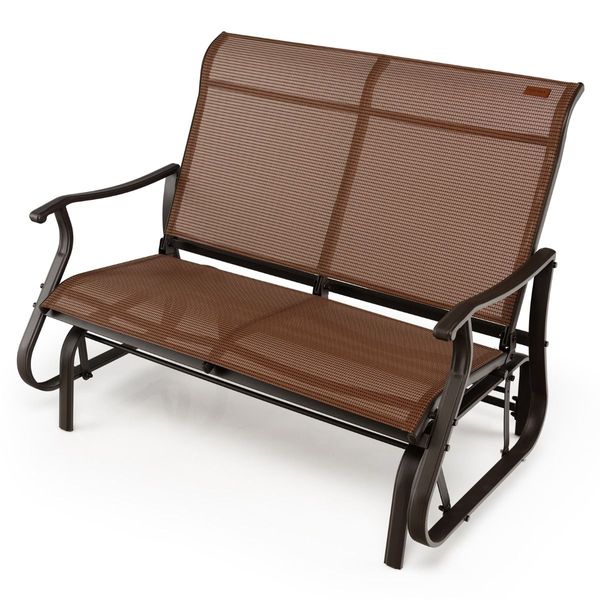 2-Person Patio Glider Bench with High Back & Curved Armrests