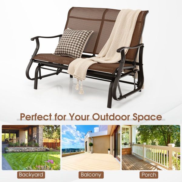 2-Person Patio Glider Bench with High Back & Curved Armrests