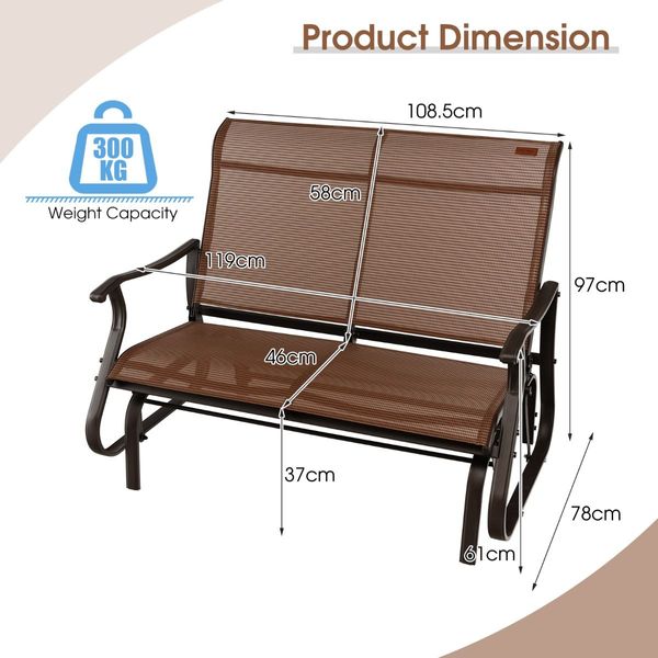 2-Person Patio Glider Bench with High Back & Curved Armrests