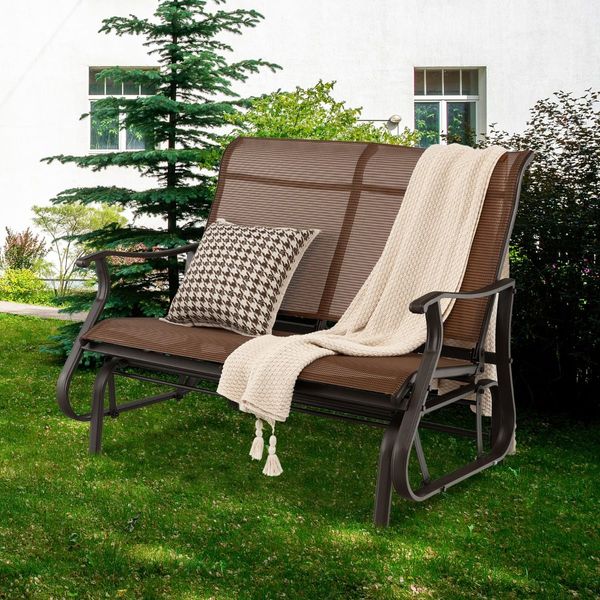 2-Person Patio Glider Bench with High Back & Curved Armrests