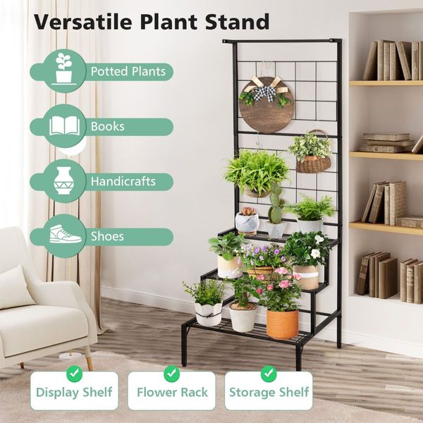 3-Tier Hanging Plant Stand with 3-tier Shelves for Living Room