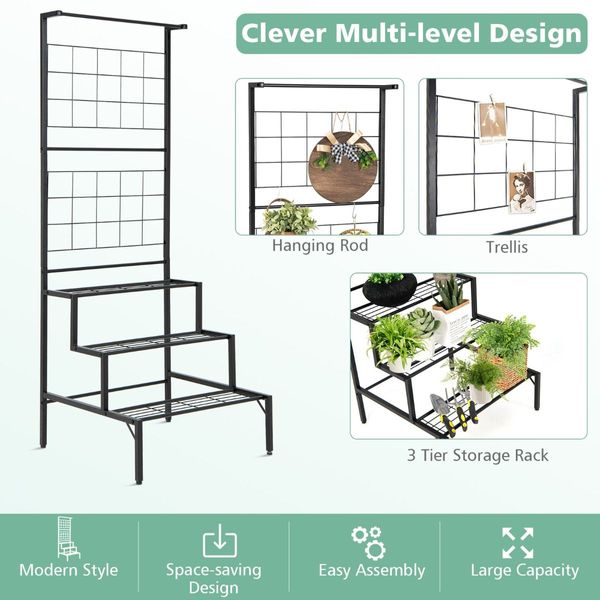 3-Tier Hanging Plant Stand with 3-tier Shelves for Living Room