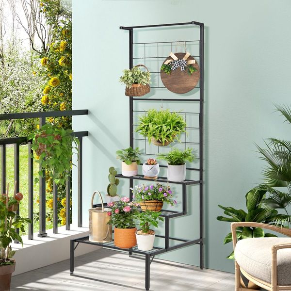 3-Tier Hanging Plant Stand with 3-tier Shelves for Living Room