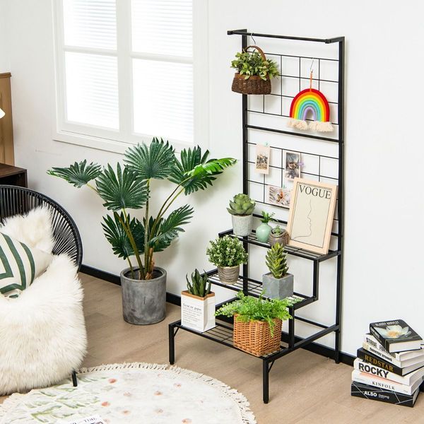 3-Tier Hanging Plant Stand with 3-tier Shelves for Living Room