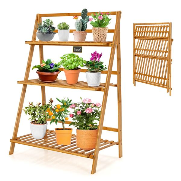 Folding Bamboo Plant Stand for Garden