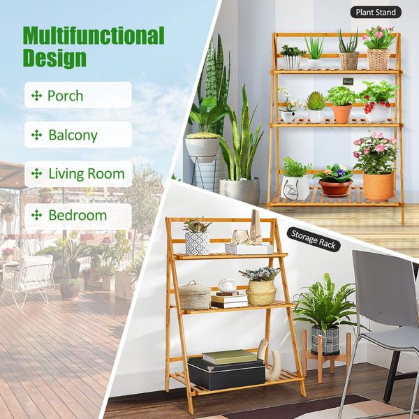 Folding Bamboo Plant Stand for Garden