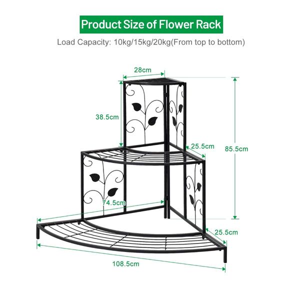 3-Tier Metal Corner Plant Stand for Indoor & Outdoor Use