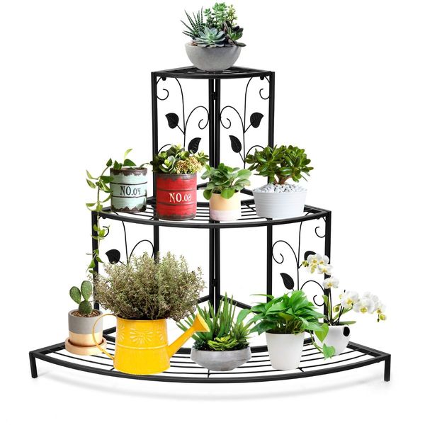 3-Tier Metal Corner Plant Stand for Indoor & Outdoor Use