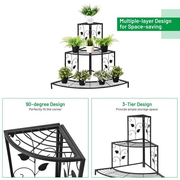 3-Tier Metal Corner Plant Stand for Indoor & Outdoor Use