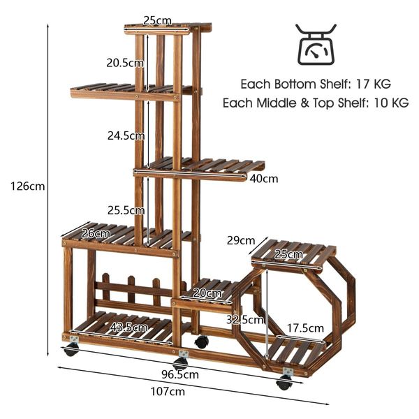 Multi-Layer Wooden Plant Stand with 360 degree Swivel & Lockable & Detachable Wheels