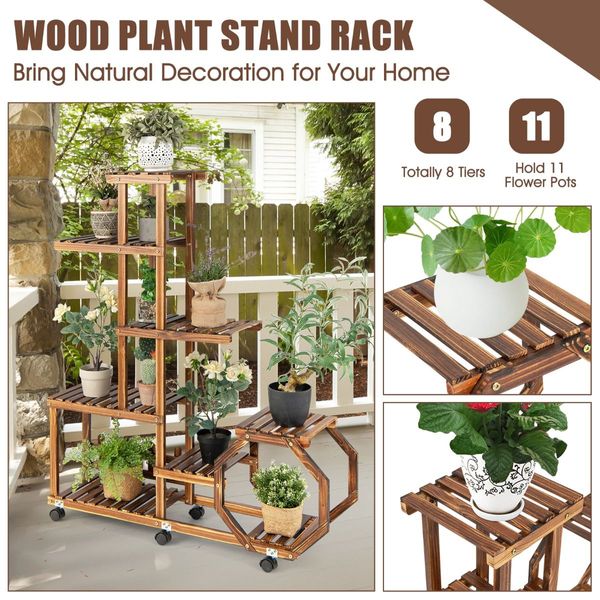 Multi-Layer Wooden Plant Stand with 360 degree Swivel & Lockable & Detachable Wheels